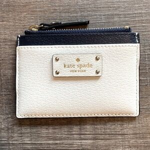 Kate Spade Pebbled Leather Mini Card Holder - Navy - White